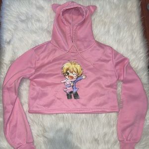 Light pink crop hoodie anime sweater
